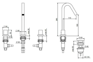 X-CHANGE - 3 hole countertop brass washbasin mixer by Rubinetterie Treemme - view 3